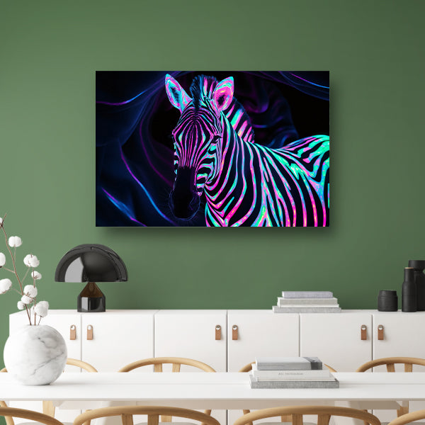 Neon zebra in kleurrijke bioluminescentie poster