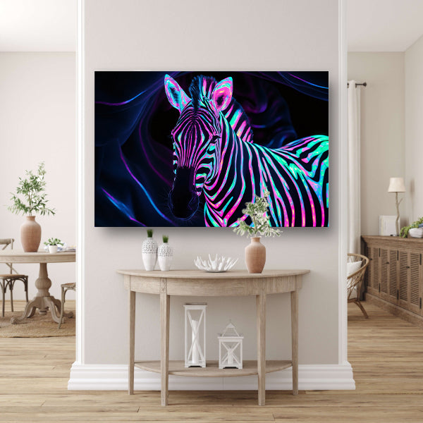 Neon zebra in kleurrijke bioluminescentie poster