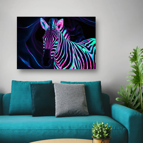 Neon zebra in kleurrijke bioluminescentie poster