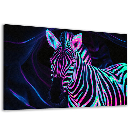 Neon zebra in kleurrijke bioluminescentie   canvas