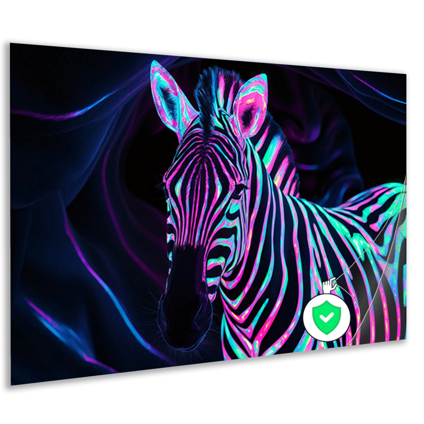 Neon zebra in kleurrijke bioluminescentie poster