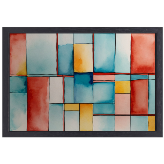 Kleurrijk Abstract Minimalisme in Aquarel canvas met baklijst