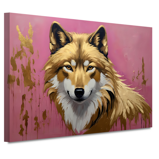 Majestueuze Wolf in Roze en Goudtinten canvas