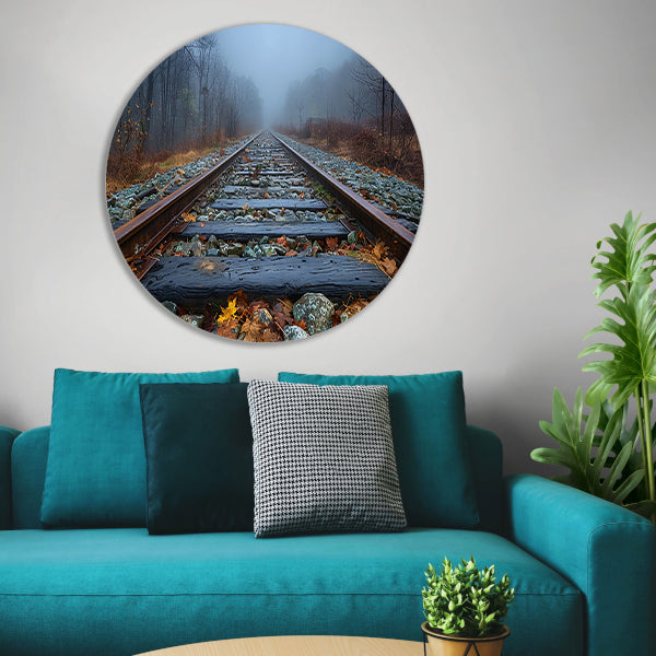 Spoor door landschap aluminium muurcirkel