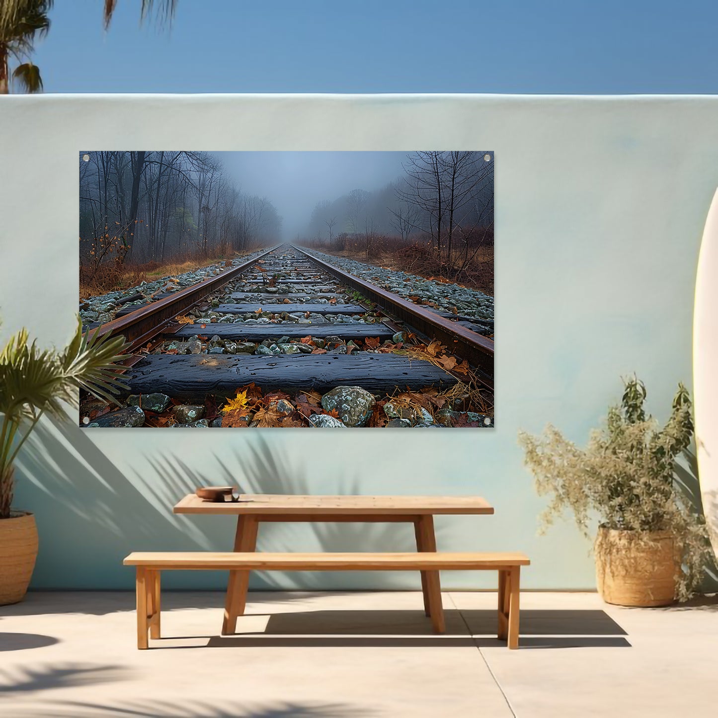 Spoor door landschap tuinposter