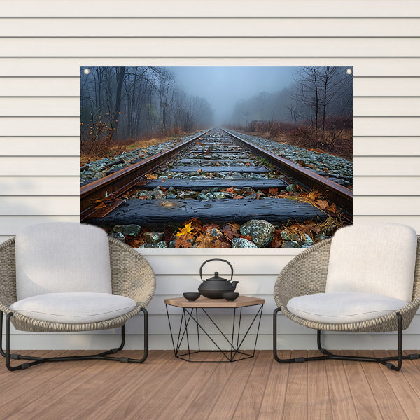 Spoor door landschap tuinposter