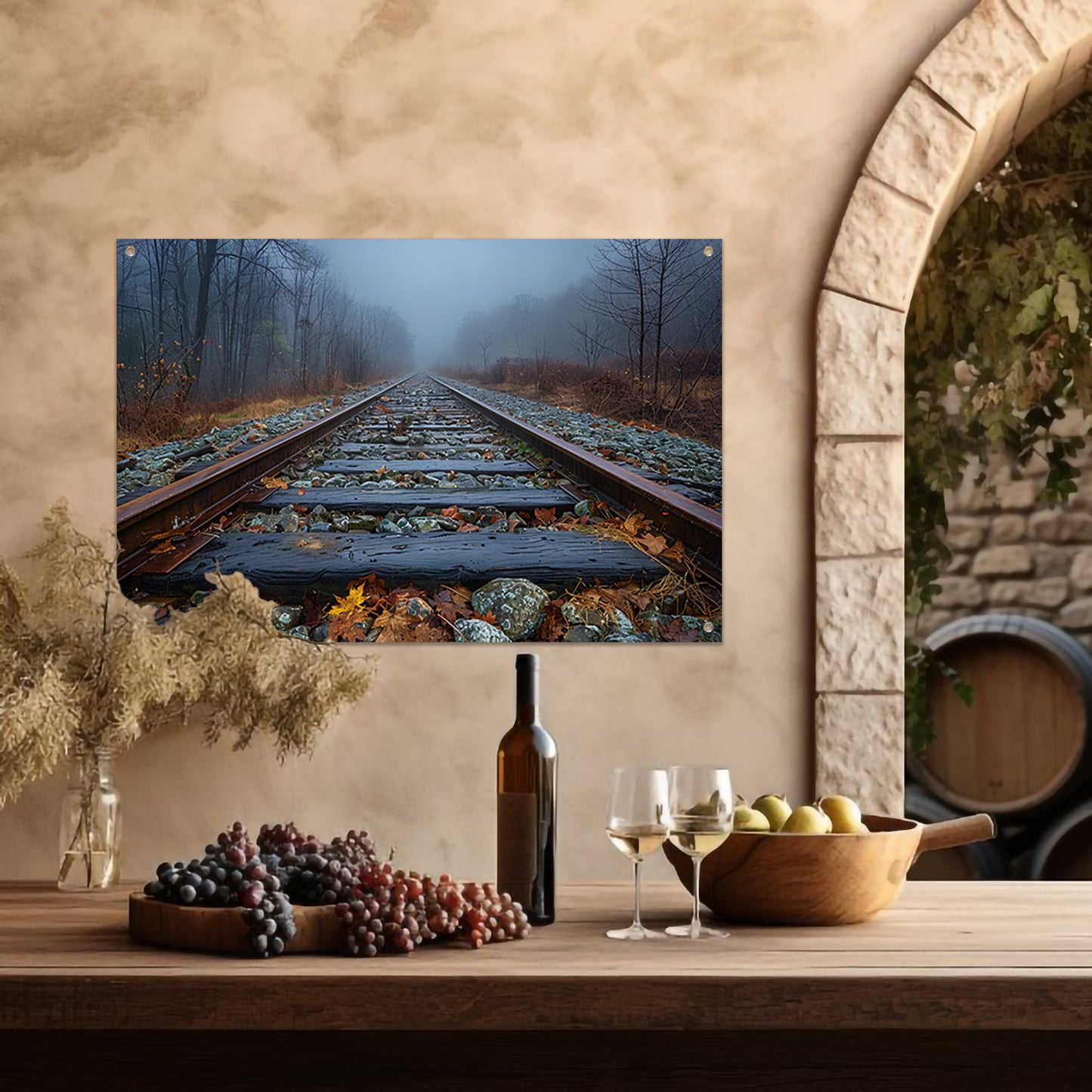 Spoor door landschap tuinposter