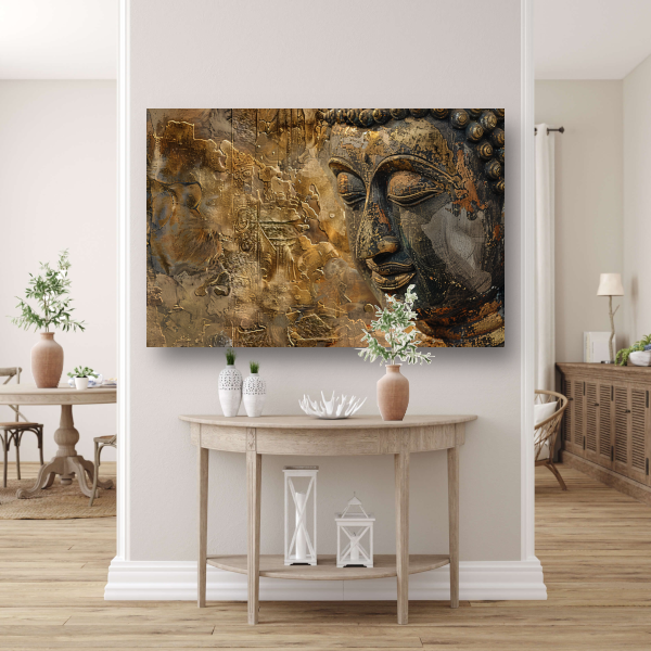 Gouden Boeddha Gezicht met Puzzel Ontwerp canvas