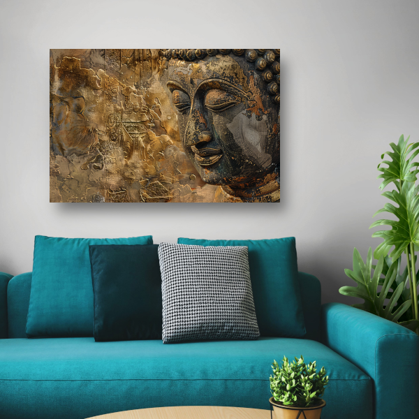 Gouden Boeddha Gezicht met Puzzel Ontwerp canvas