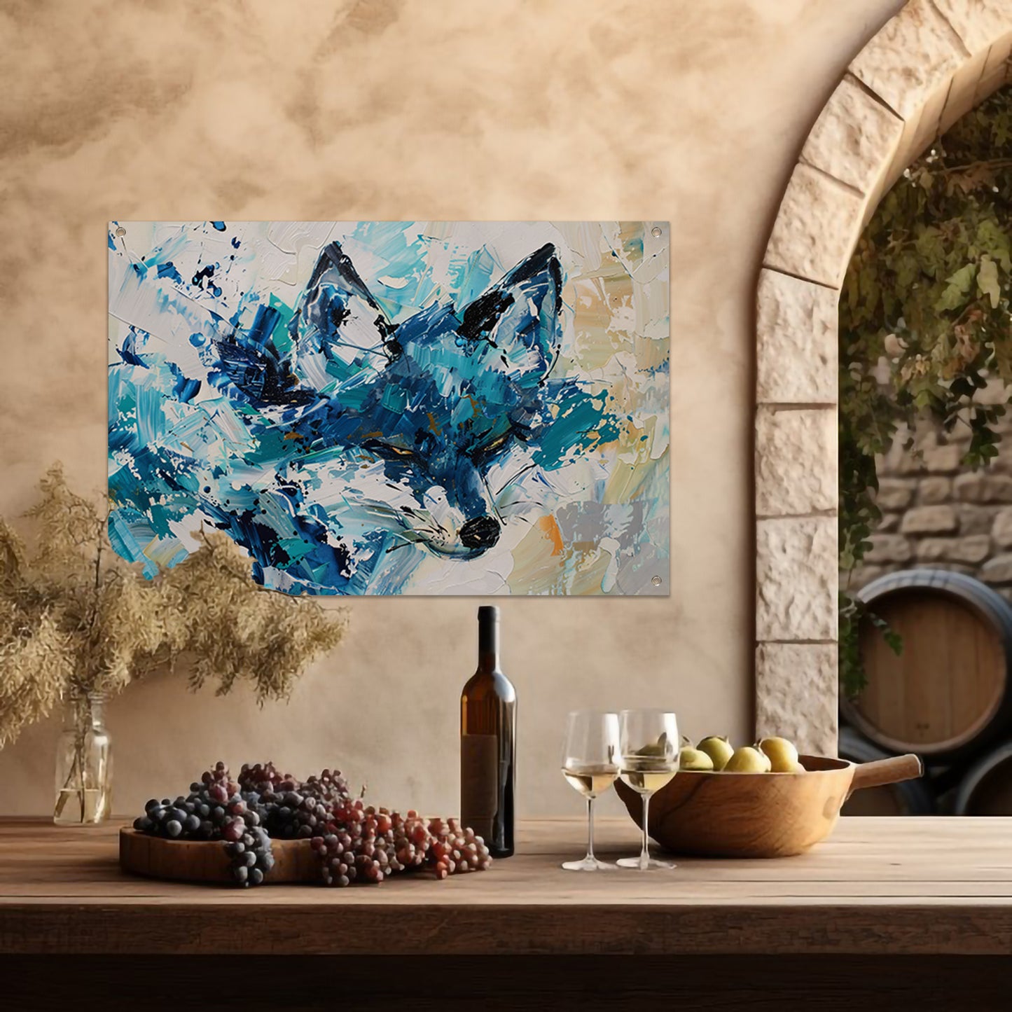 Abstract schilderij van een kleurrijke vos tuinposter