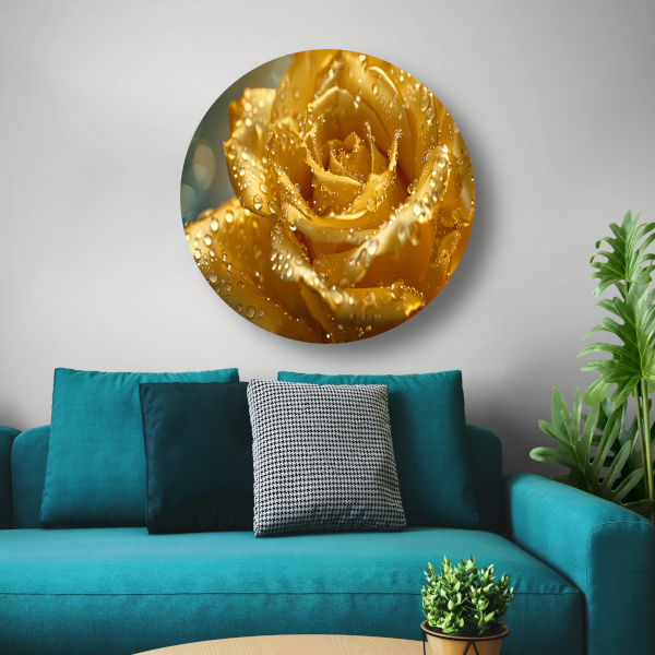 Gouden roos met waterdruppels op delicate bloemblaadjes forex muurcirkel