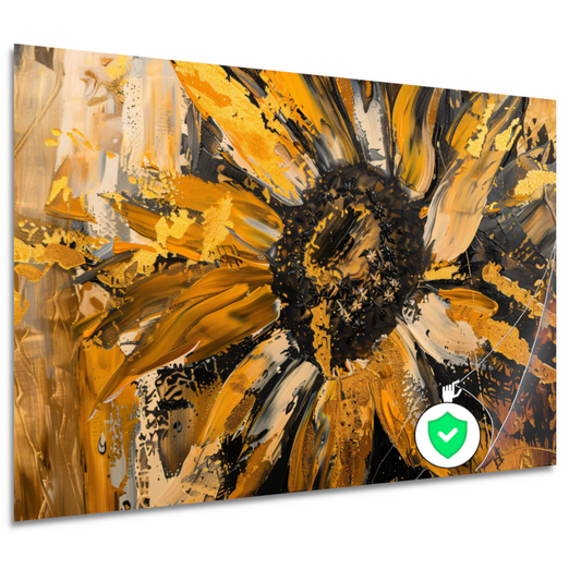 Dynamische abstracte zonnebloem in goud en zwart poster