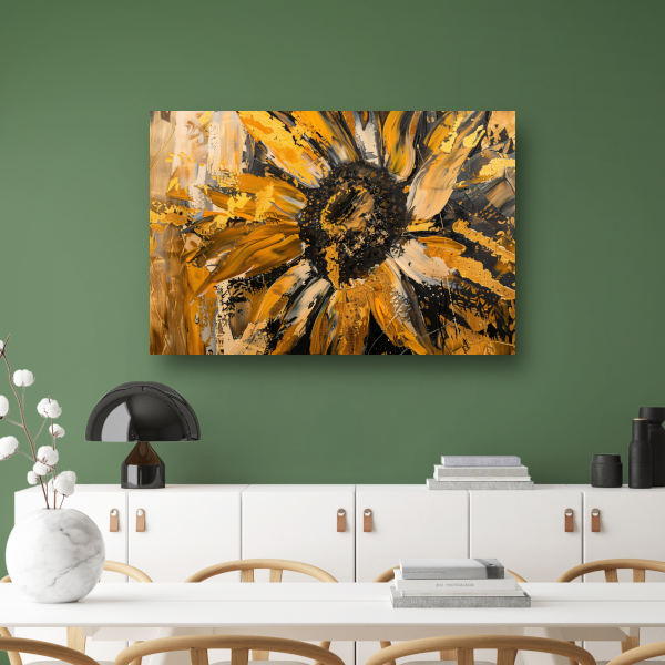 Dynamische abstracte zonnebloem in goud en zwart poster