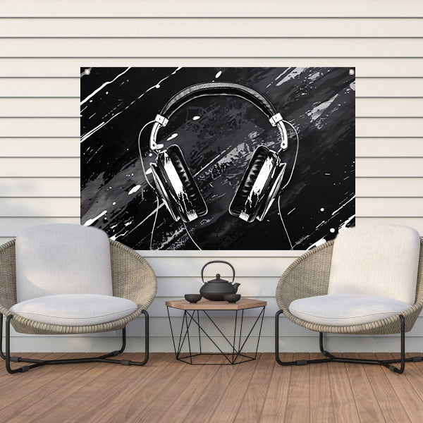 Abstracte koptelefoon met spetterende achtergrond tuinposter