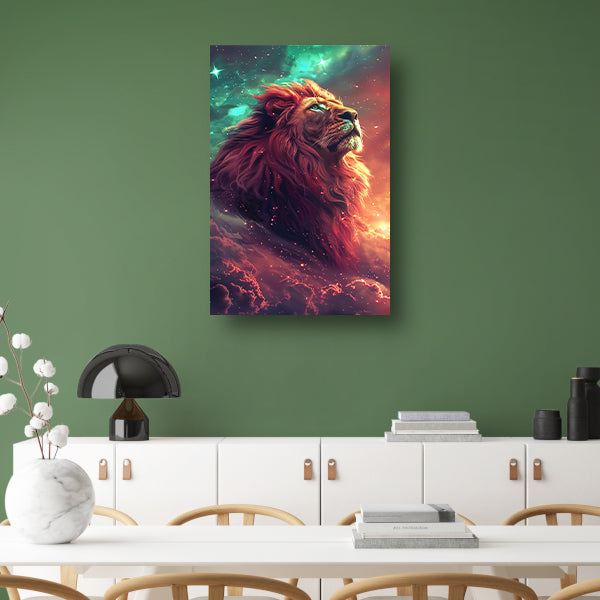 Magische leeuw onder een sterrenhemel canvas