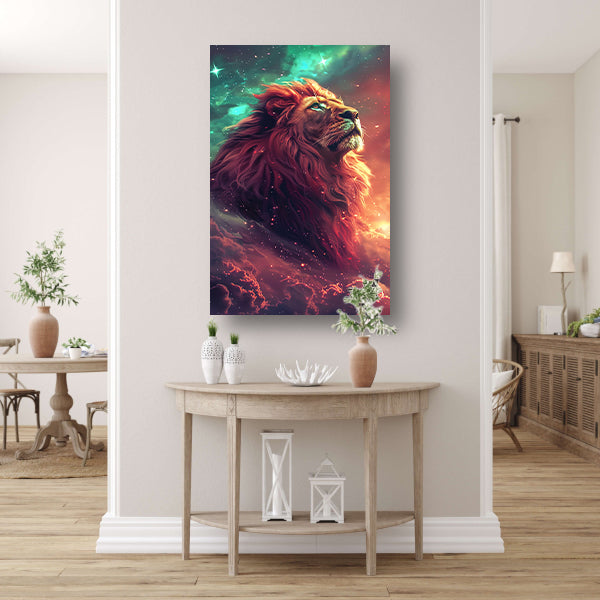 Magische leeuw onder een sterrenhemel canvas
