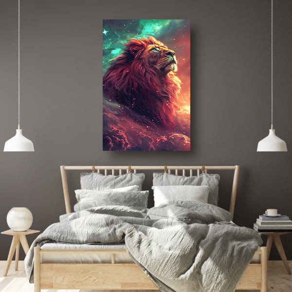 Magische leeuw onder een sterrenhemel canvas