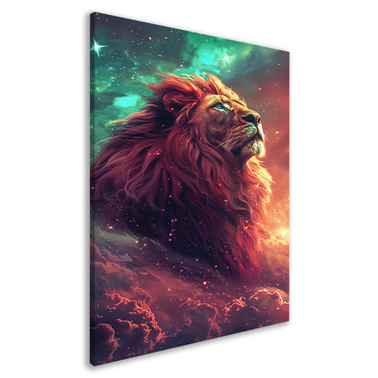 Magische leeuw onder een sterrenhemel canvas