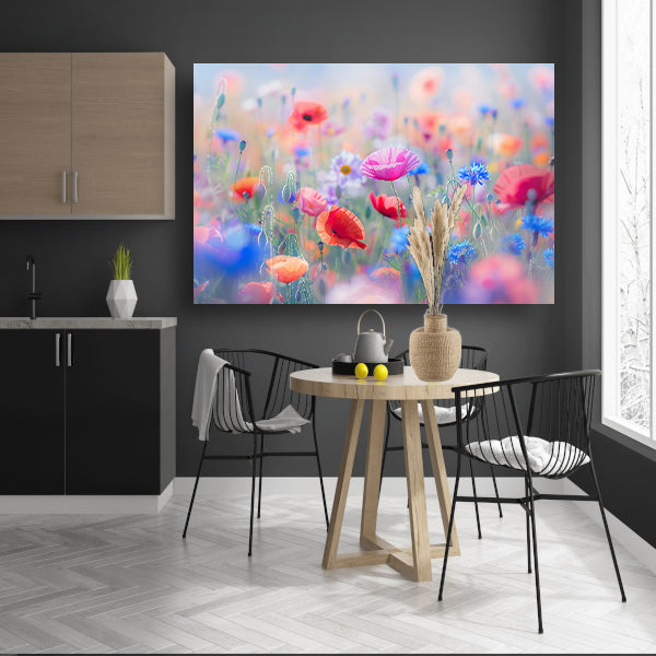 Veld vol met kleurrijke bloemen en natuur canvas