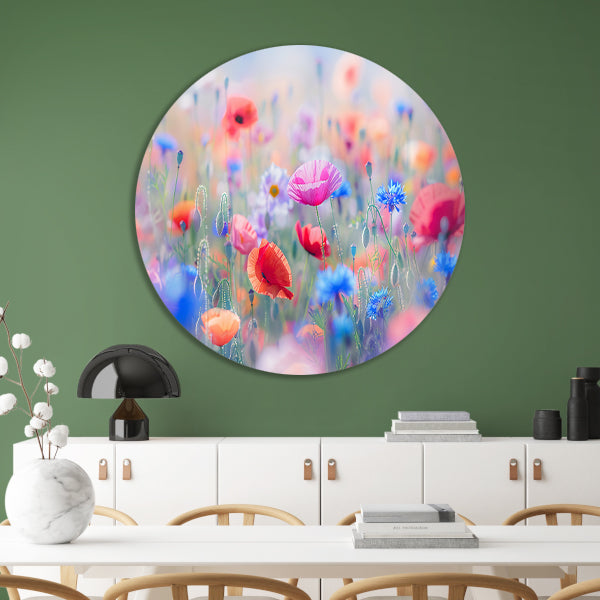 Veld vol met kleurrijke bloemen en natuur aluminium muurcirkel