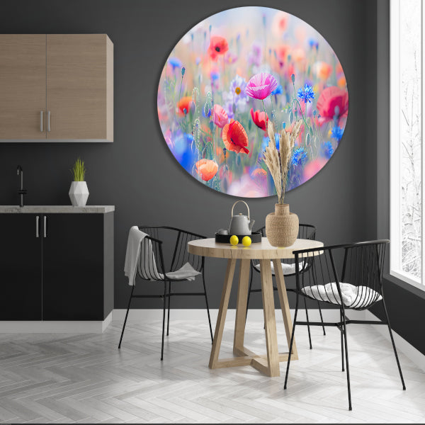 Veld vol met kleurrijke bloemen en natuur aluminium muurcirkel