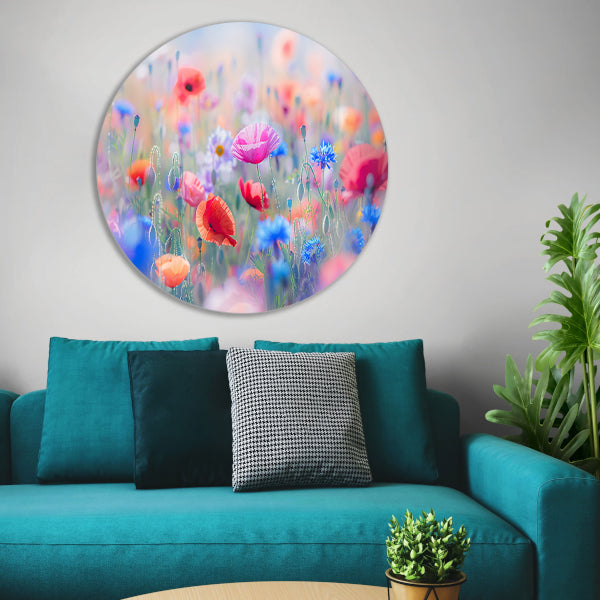 Veld vol met kleurrijke bloemen en natuur aluminium muurcirkel