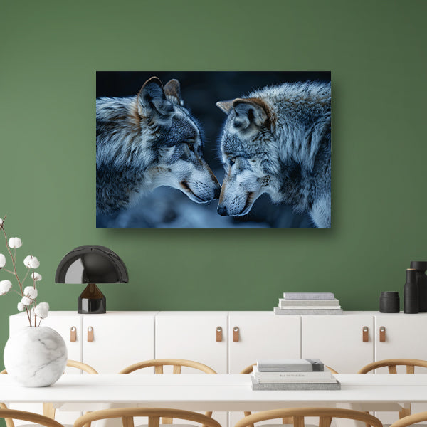 Twee wolven in een donkere omgeving canvas