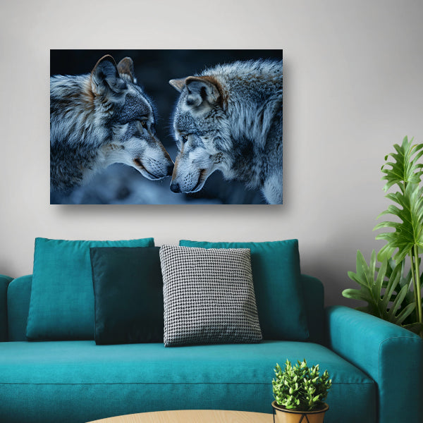 Twee wolven in een donkere omgeving canvas