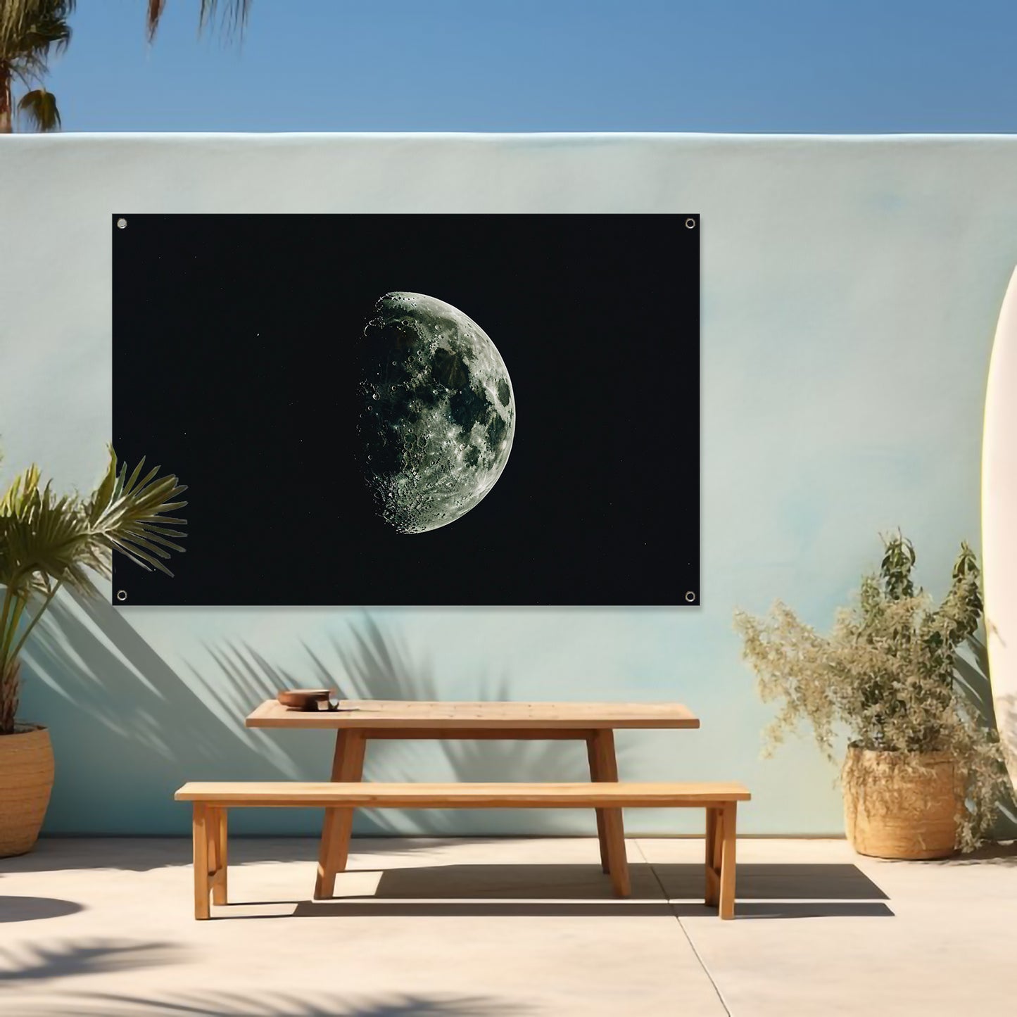 Halve maan in sterrennacht tuinposter