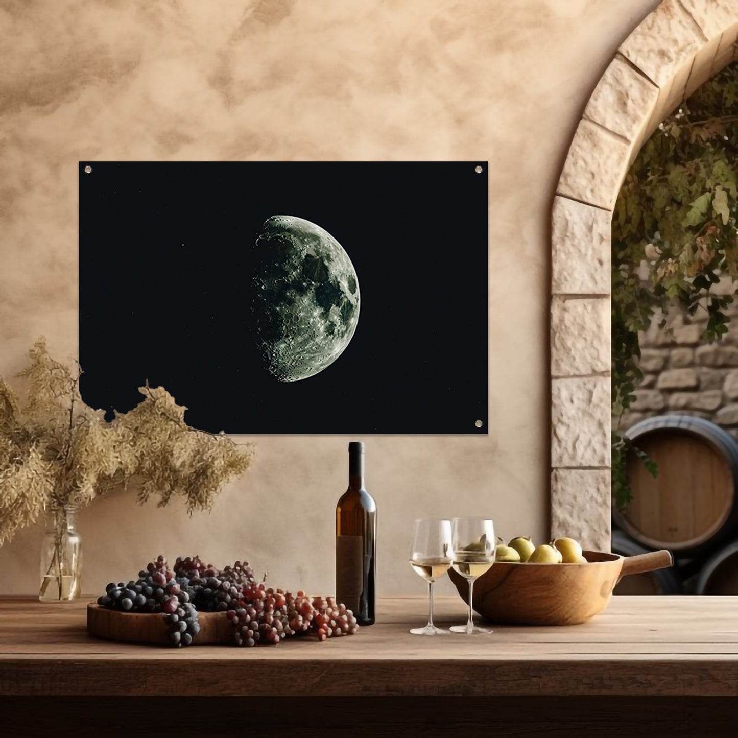 Halve maan in sterrennacht tuinposter