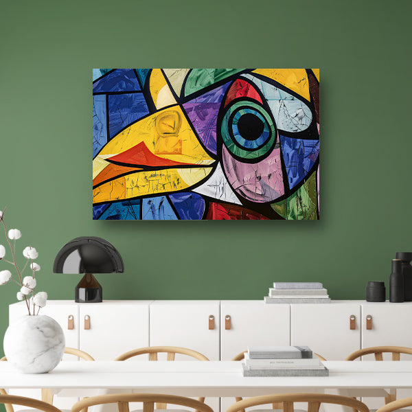 Abstracte kleurrijke vogel met geometrische vormen acrylglas