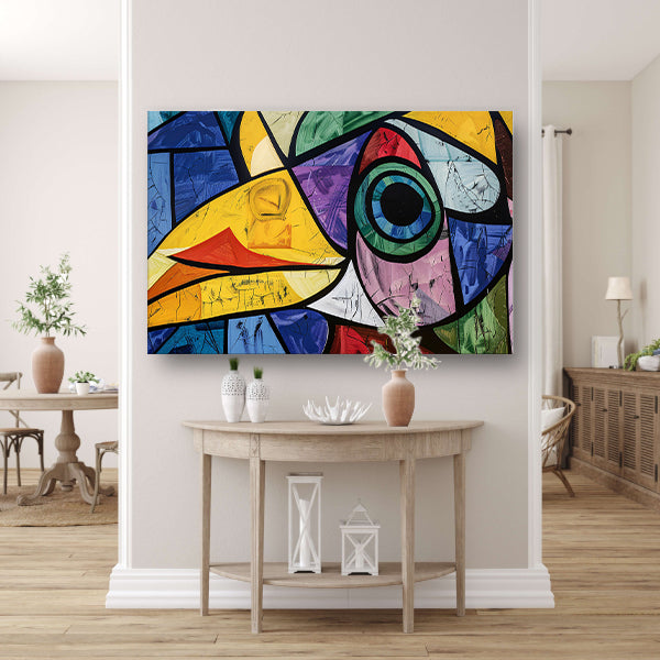 Abstracte kleurrijke vogel met geometrische vormen acrylglas