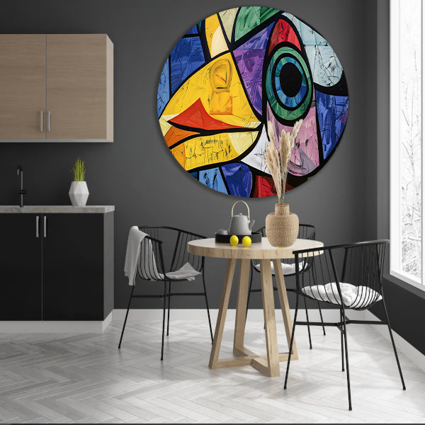 Abstracte kleurrijke vogel met geometrische vormen aluminium muurcirkel