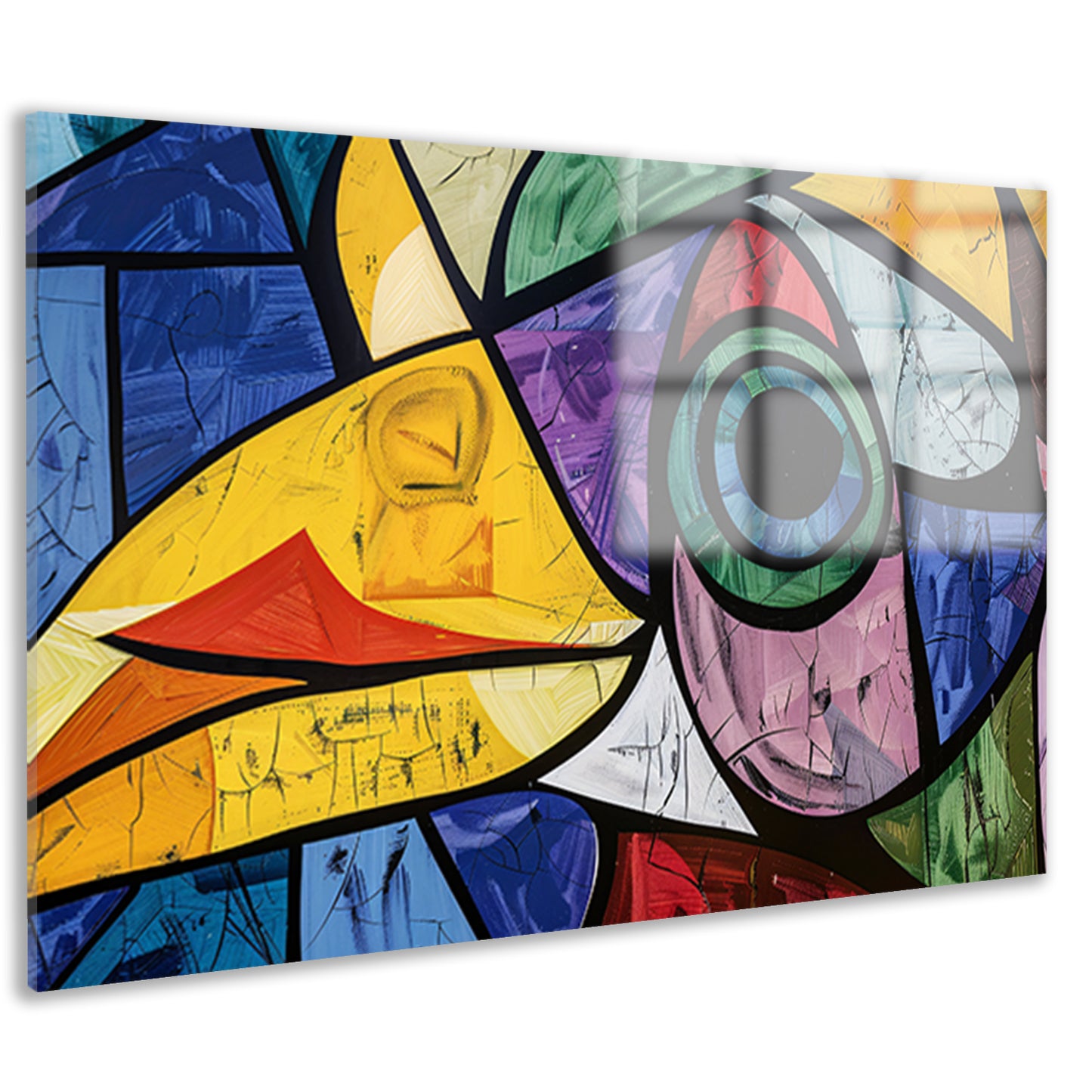Abstracte kleurrijke vogel met geometrische vormen acrylglas
