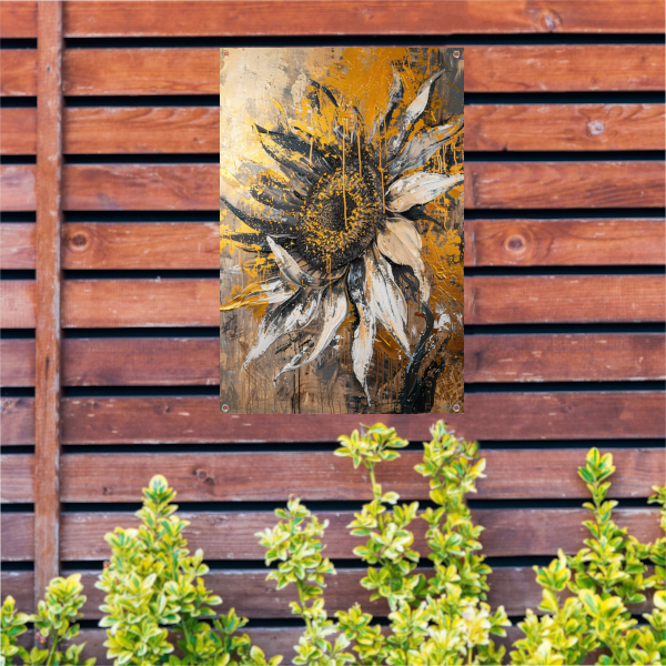Dynamische Abstracte Zonnebloem in Explosieve Kleuren tuinposter