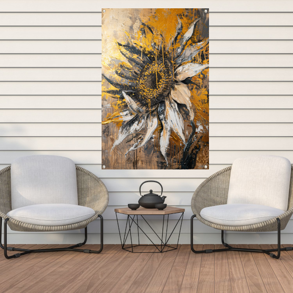Dynamische Abstracte Zonnebloem in Explosieve Kleuren tuinposter