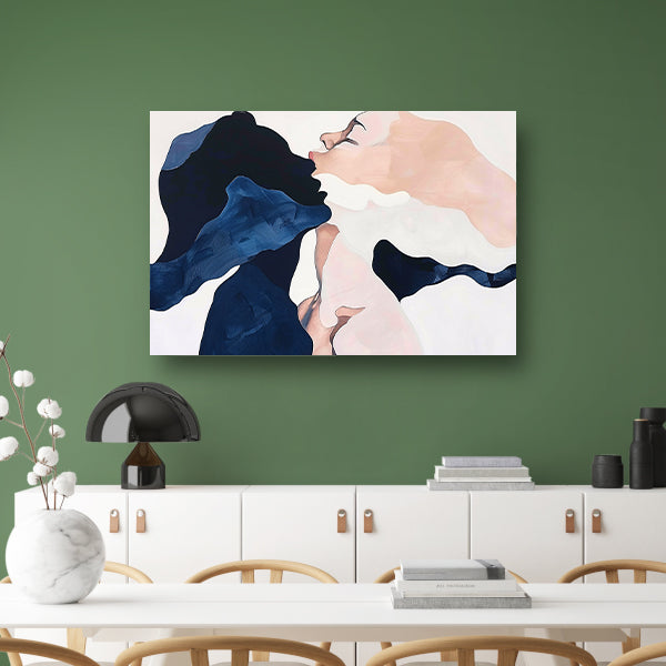 Abstract schilderij van kussende gezichten poster