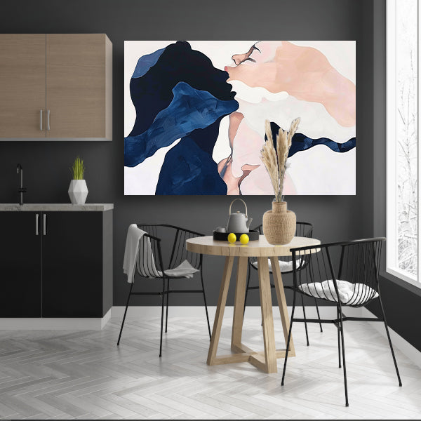 Abstract schilderij van kussende gezichten poster