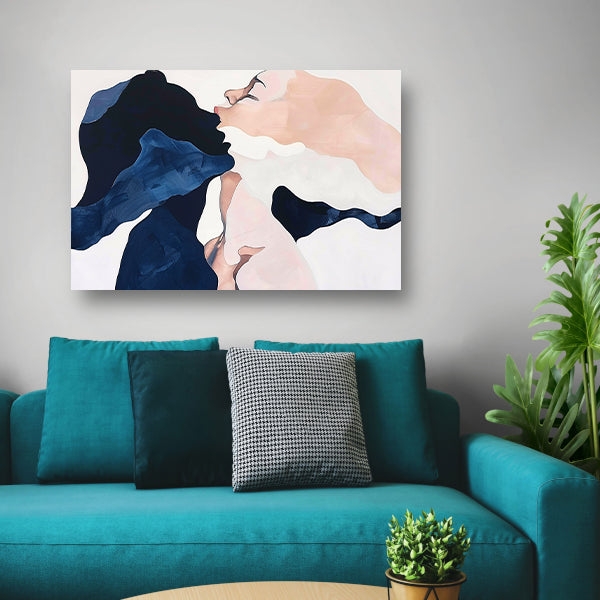 Abstract schilderij van kussende gezichten poster