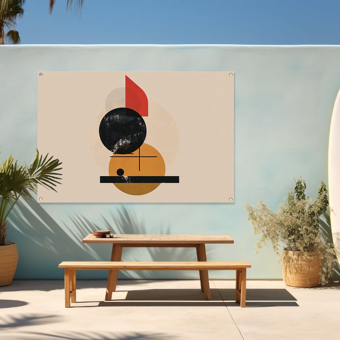 Geometrisch ontwerp met kleurrijke accenten tuinposter