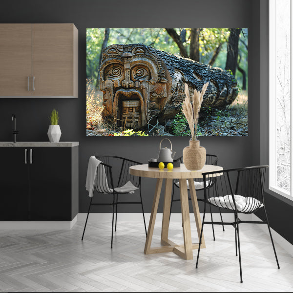 Houten gelaat in bos canvas