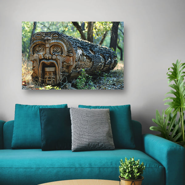 Houten gelaat in bos canvas