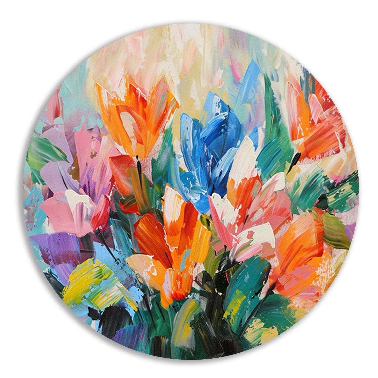Levendige Abstracte Impressionistische Bloemenschilderij forex muurcirkel