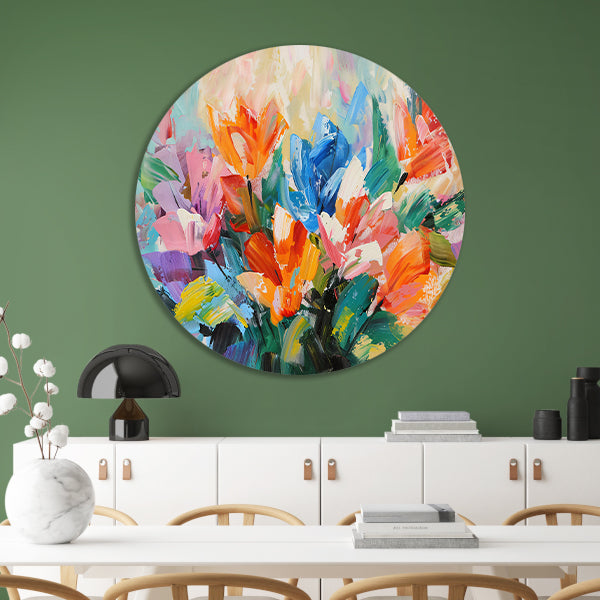 Levendige Abstracte Impressionistische Bloemenschilderij forex muurcirkel