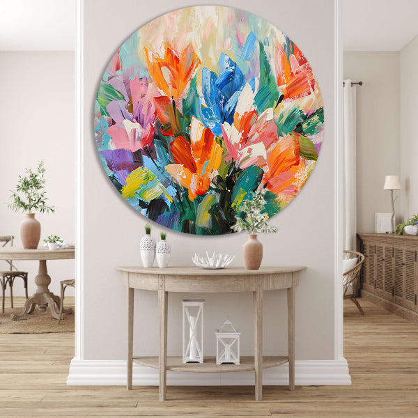 Levendige Abstracte Impressionistische Bloemenschilderij forex muurcirkel