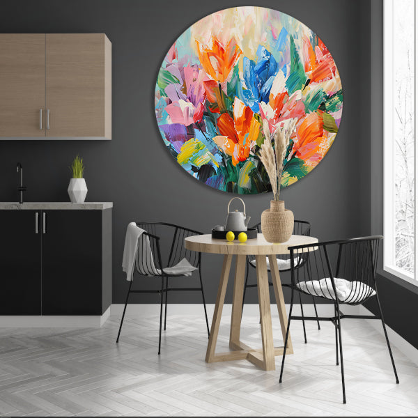 Levendige Abstracte Impressionistische Bloemenschilderij forex muurcirkel