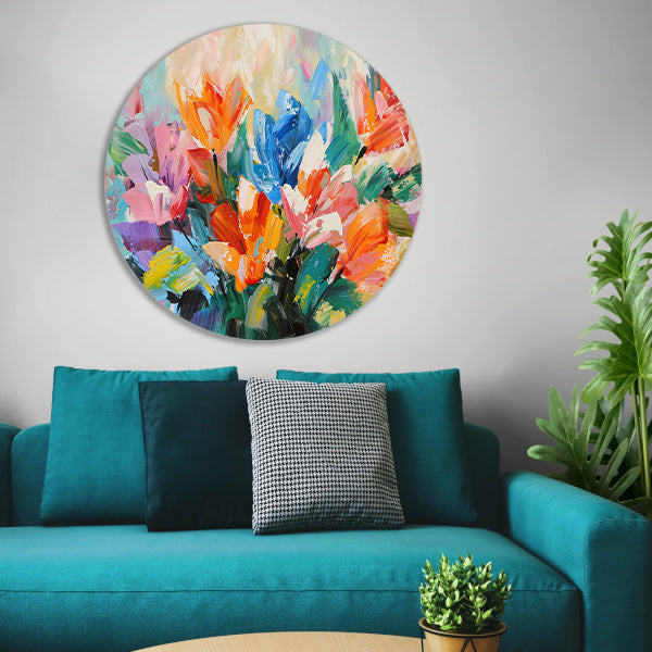 Levendige Abstracte Impressionistische Bloemenschilderij forex muurcirkel