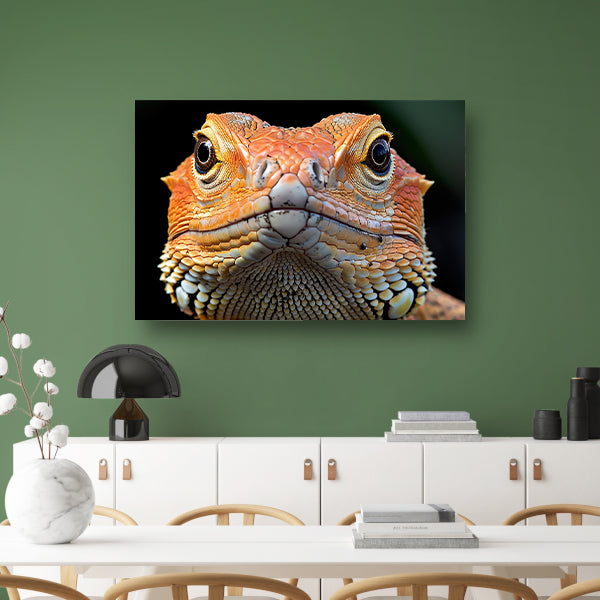 Intrigerende reptielenblik. canvas met baklijst