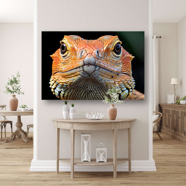 Intrigerende reptielenblik. canvas met baklijst