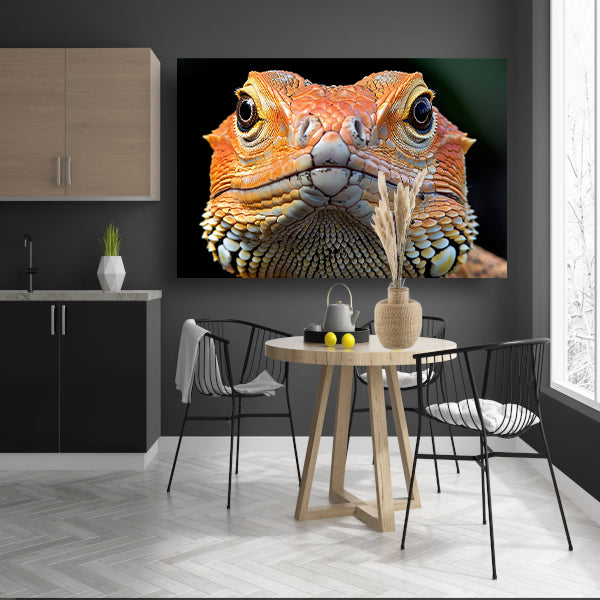Intrigerende reptielenblik. canvas met baklijst